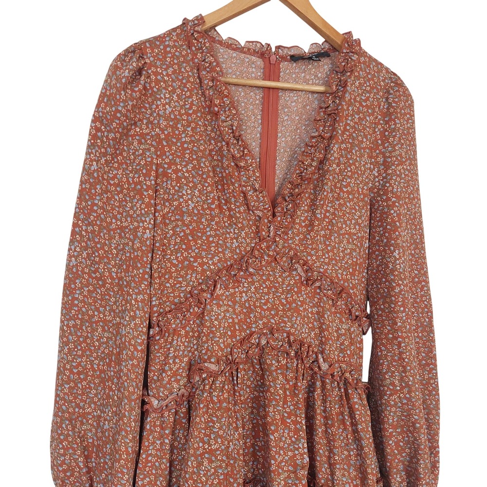 Lulus Admire You Orange Floral Print Ruffled Long Sleeve Mini Dress Size Medium‎ - Picture 3 of 10